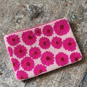 Floral Pink Beaded Clutch